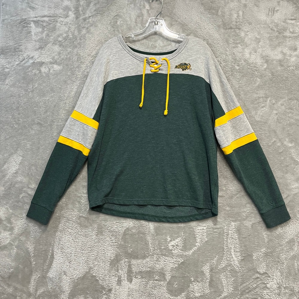 North Dakota State University Bison Sweatshirt Womens M Green Lace Up Colorblock
